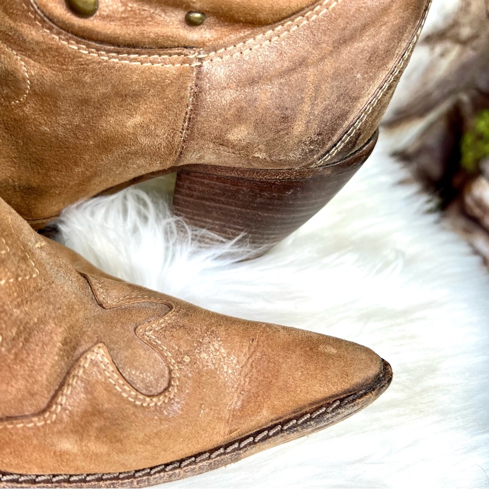 MADE IN ITALY Distressed Western Suede Embellished Boots, 37 - Picture 14 of 15